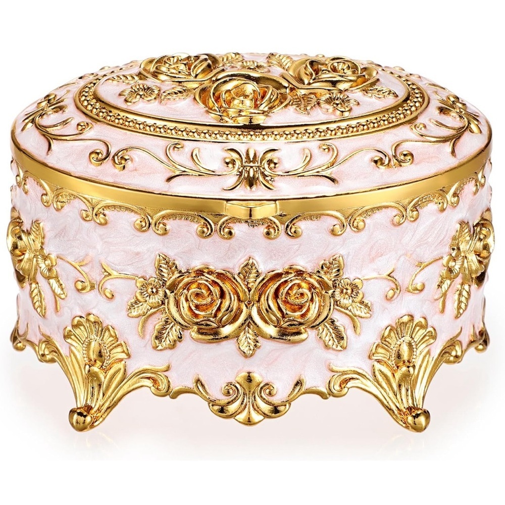 NWOT Vintage Style Gold and Beige Jewelry Box